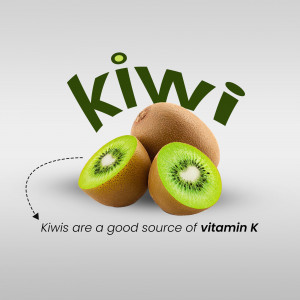 Close-up of kiwi fruits with text highlighting Vitamin K content