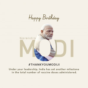 Portrait of Narendra Modi with birthday wishes and vaccine milestone message
