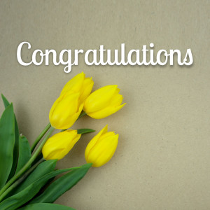 Yellow tulips with the word 'Congratulations'