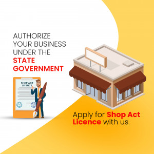 Illustration of a man with a Shop Act license and a building representing a business.