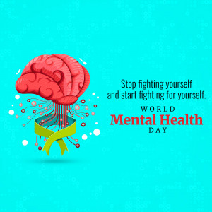 World Mental Health Day - Brain Illustration Marketing Image For Twitter