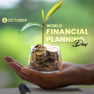 A hand holding a glass filled with coins with a small plant growing out of it, representing financial growth.