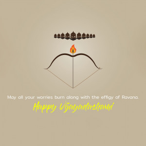 Illustration of a bow and arrow with burning effigy for Vijayadashami