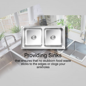 Stainless steel double bowl kitchen sink with close-up view