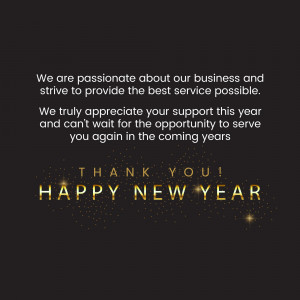 New Year thank you message with gold glitter effect