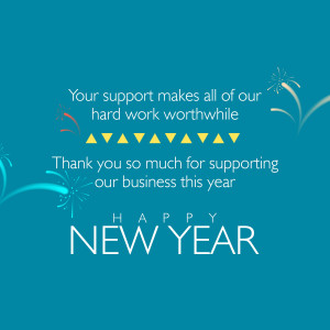New Year graphic with fireworks and a thank you message.