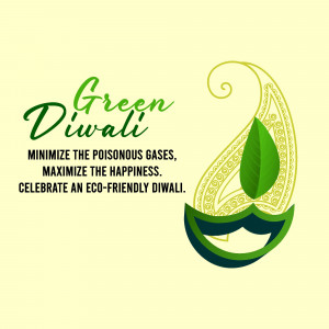 Diwali greeting with a green leaf design and message promoting an eco-friendly celebration.