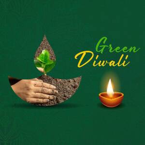 Image depicting a plant growing from a diya, symbolizing a Green Diwali.