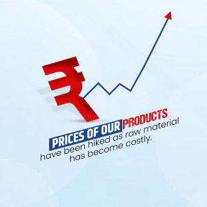 Image depicting an Indian Rupee symbol with a rising graph and text about price hikes.