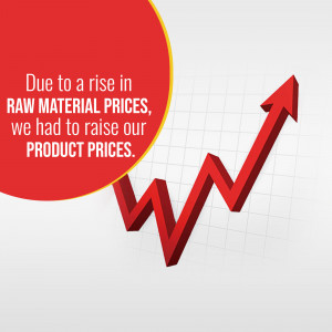 Image depicting a price increase due to rising raw material costs with a red arrow graph.