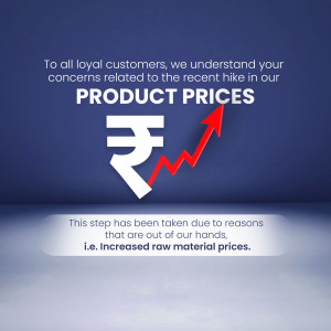Image announcing a product price increase with a rupee symbol and upward trend arrow.