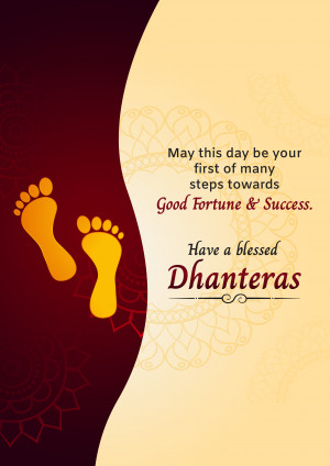 Dhanteras greeting with footprints and festive design