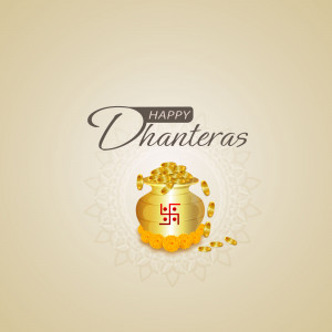 Dhanteras celebration with golden pot and coins