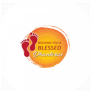 Dhanteras greeting with footprints and a golden circle