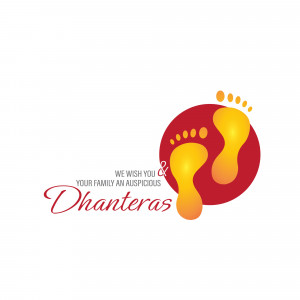 Dhanteras greeting with footprints and festive text
