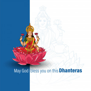 Image of Goddess Lakshmi on a lotus flower with Dhanteras wishes