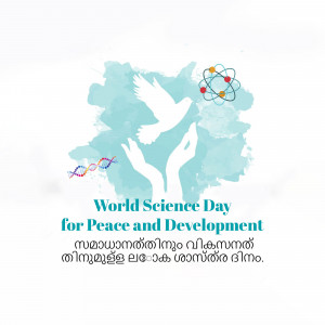 World Science Day for Peace and Development poster with dove and DNA illustration