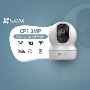 EZVIZ CP1 3MP indoor security camera with features highlighted