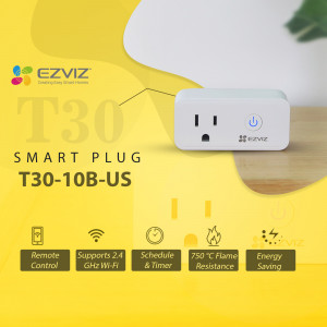 EZVIZ T30-10B-US Smart Plug on a wooden surface