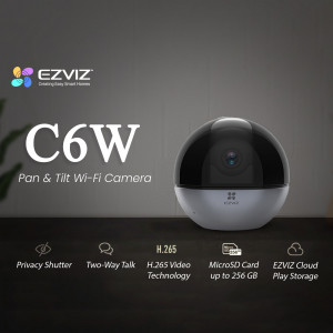 EZVIZ C6W Pan & Tilt Wi-Fi Camera on a dark background