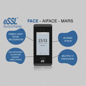 eSSL Aiface Mars facial recognition terminal with feature highlights
