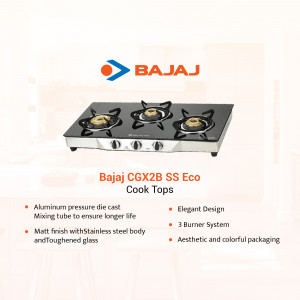 Bajaj CGX2B SS Eco 3 Burner Gas Stove