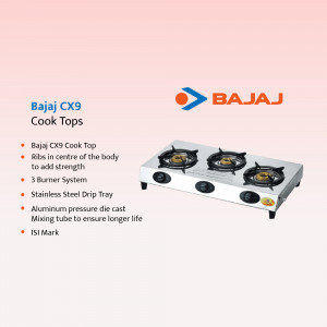 Image of a Bajaj CX9 three-burner gas cooktop