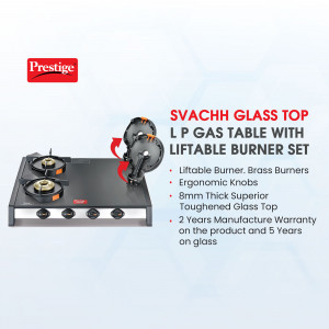 Black Prestige Svachh Glass Top 3 Burner Gas Stove with Liftable Burner Set