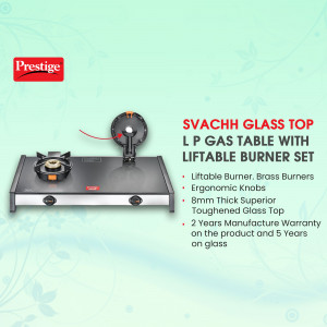 Prestige Svachh Glass Top 2 Burner Gas Stove with Liftable Burner Set