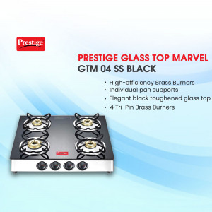 Black Prestige Glass Top Marvel 4 Burner Gas Stove