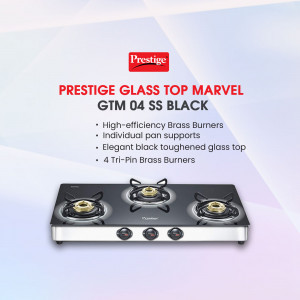 Prestige Glass Top Marvel GTM 04 SS Black gas stove with 4 burners