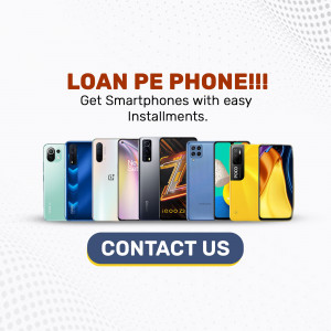 Various smartphones displayed with a promotion for easy installment plans.