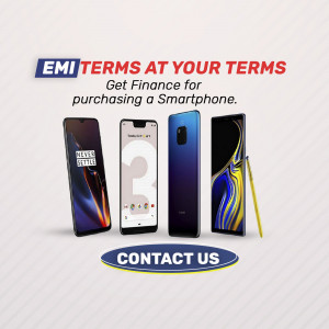 Image showcasing smartphones with EMI financing options.
