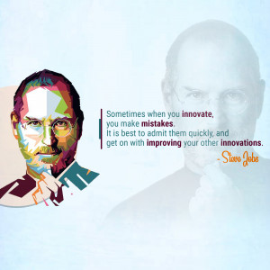 Pop art portrait of Steve Jobs with an inspirational quote.