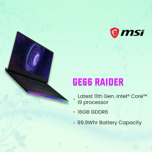 MSI GE66 Raider laptop with vibrant display and RGB lighting