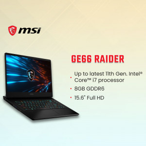 MSI GE66 Raider laptop with illuminated keyboard and vibrant display