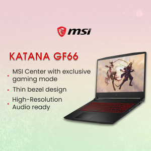 MSI Katana GF66 laptop with a game displayed on the screen