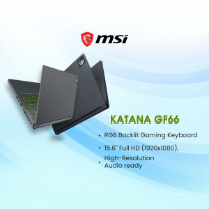 MSI Katana GF66 laptop with RGB backlit keyboard and high-resolution display