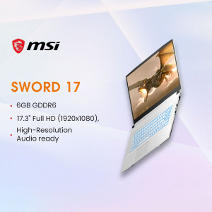 MSI Sword 17 laptop displaying a gaming scene