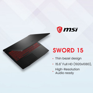 MSI Sword 15 laptop with red backlit keyboard