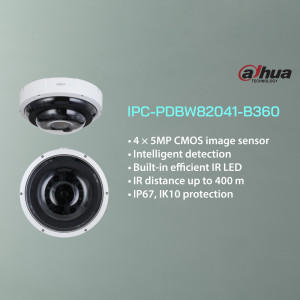Dahua IPC-PDBW82041-B360 dome security camera with specifications