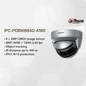Dahua IPC-PDBW8840-A180 dome security camera with specifications