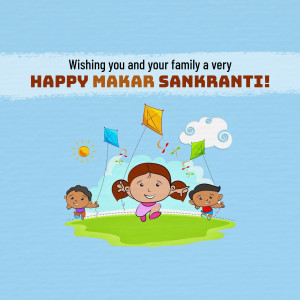 Illustration of children flying kites for Makar Sankranti