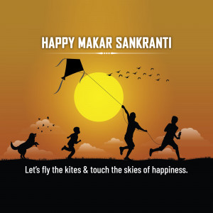 Silhouette of people flying kites during Makar Sankranti sunset