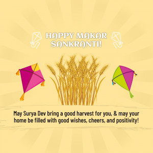 Makar Sankranti illustration with kites and wheat stalks