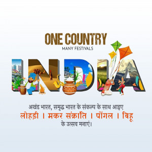 Graphic depicting India's diverse festivals and landscapes.