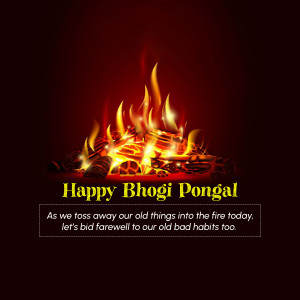 Image of a bonfire with text 'Happy Bhogi Pongal'