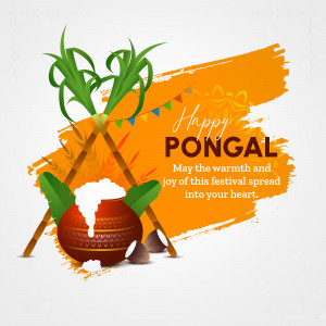 Pongal celebration with sugarcane, pot of milk, and festive decorations