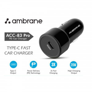 Black Ambrane car charger with USB-C port