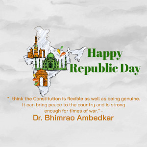 India Republic Day illustration with landmarks and a quote by Dr. Bhimrao Ambedkar